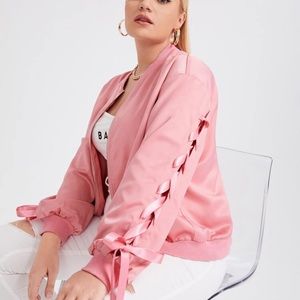 NWOT lane Bryant ribbon sleeve bomber jacket